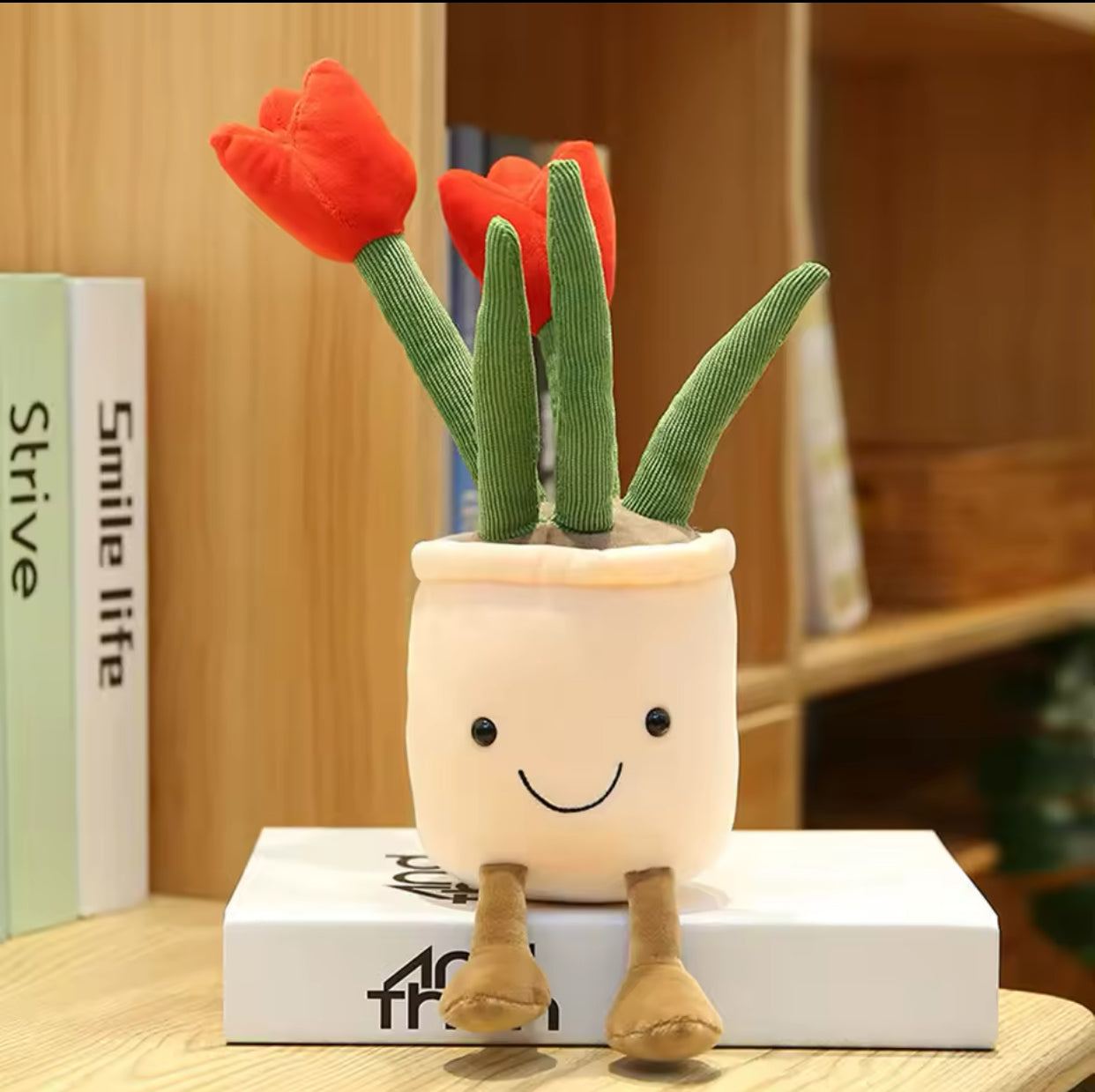 Plush Tulips Flower Pots Stuffed Toy - 35cm Red