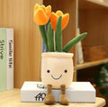 Plush Tulips Flower Pots Stuffed Toy - 35cm Orange