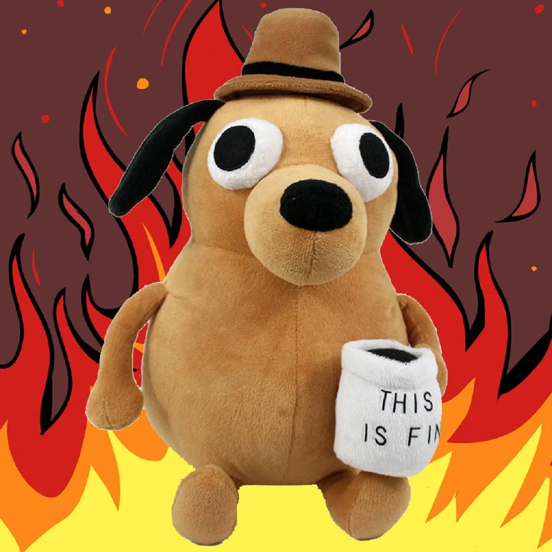 Plush This Is Fine Meme Coffee Dog Stuffed Toy - 25cm Brown 25CM