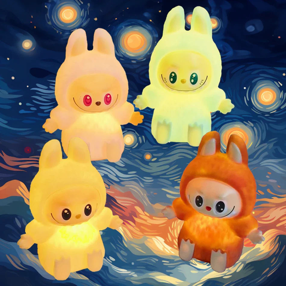 Labbubu Adorable Cartoon Plush Night Light - Soft Glow Bedside Companion for Sleep Guardian of Every Night Ideal Birthday Gift