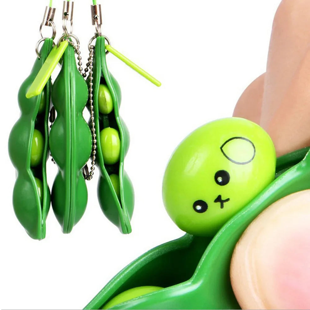 Fidget Toys Pack Decompression Edamame Squishy Squeeze Peas Beans Keychain Cute Stress Relief Adult Toy Keychain MDWJYSK-3PC