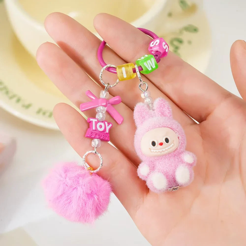 Labubu Keychain Doll Pendant Charms B rose red