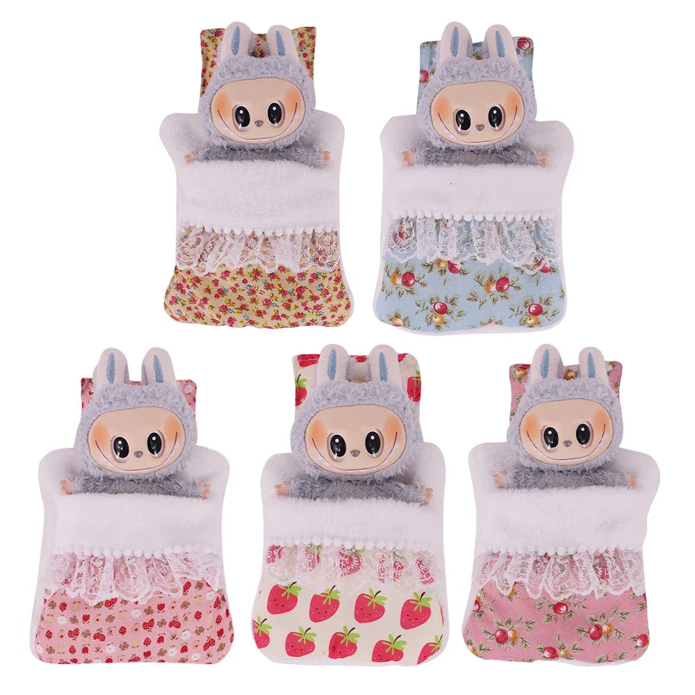 Mini Doll's Accessories Set For Labubu Doll Bed+Quilt+Pillow Pajamas Sleeping Bag Dollhouse Toys
