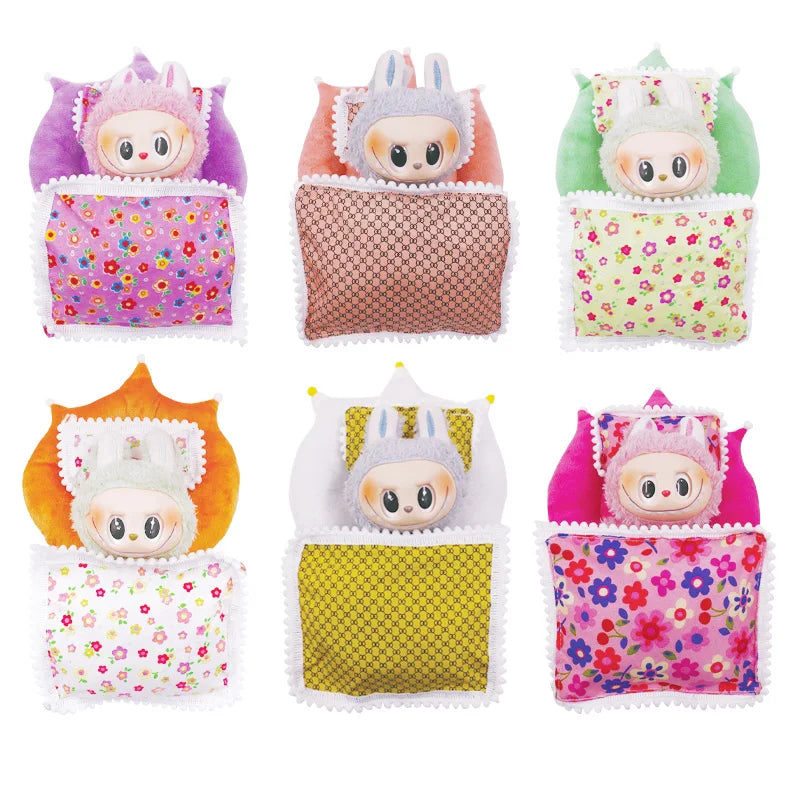 Mini Doll's Accessories Set For Labubu Doll Bed+Quilt+Pillow Pajamas Sleeping Bag Dollhouse Toys