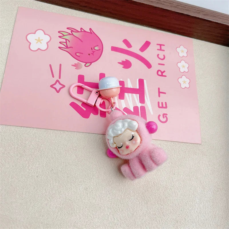 Labubu Keychain Doll Pendant Charms E crybaby pink
