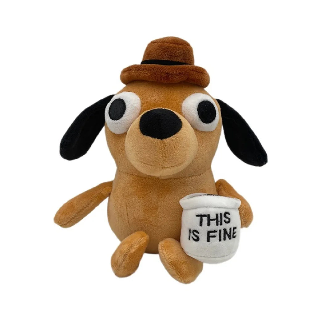 Plush This Is Fine Meme Coffee Dog Stuffed Toy - 25cm Brown 25CM