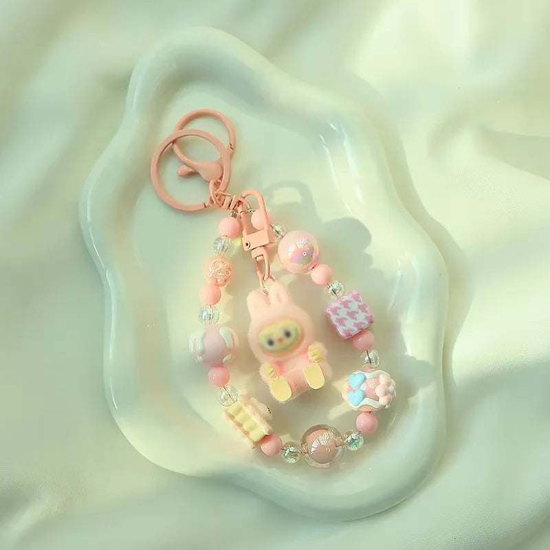 Labubu Keychain Doll Pendant Charms C pink